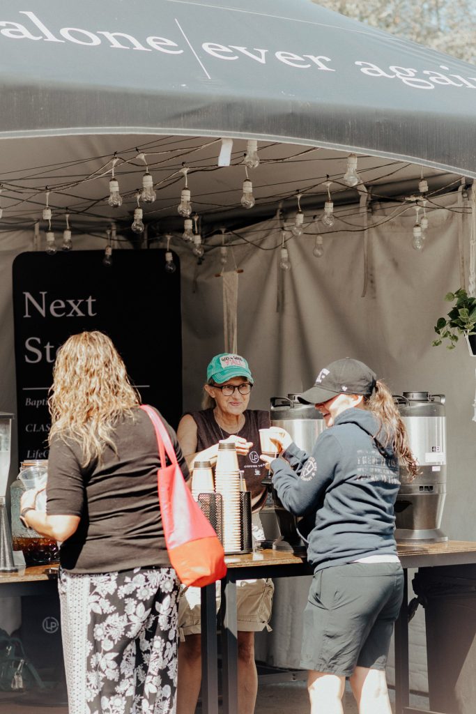 Group of people talking in foyer at Church of the Valley in Chicopee, MA