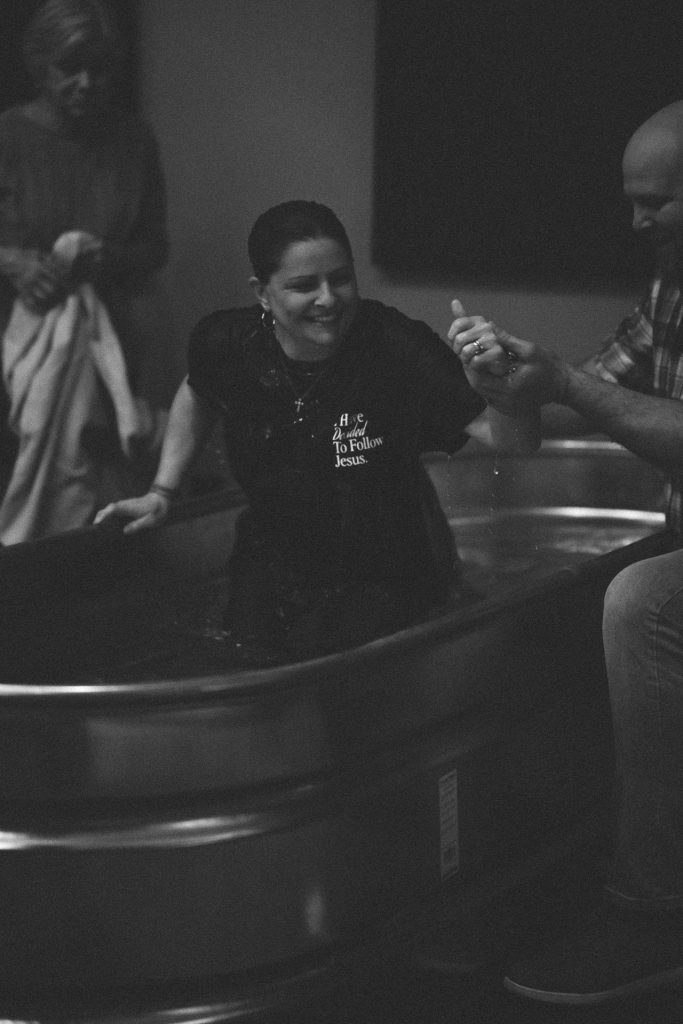 Woman being baptized at Church of the Valley in Chicopee, Pioneer Valley MA